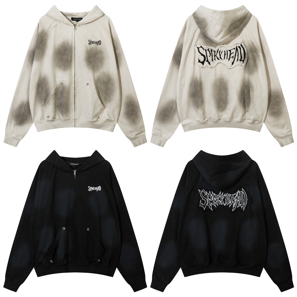 Spray Painting Dirty Hooded Coat For Men