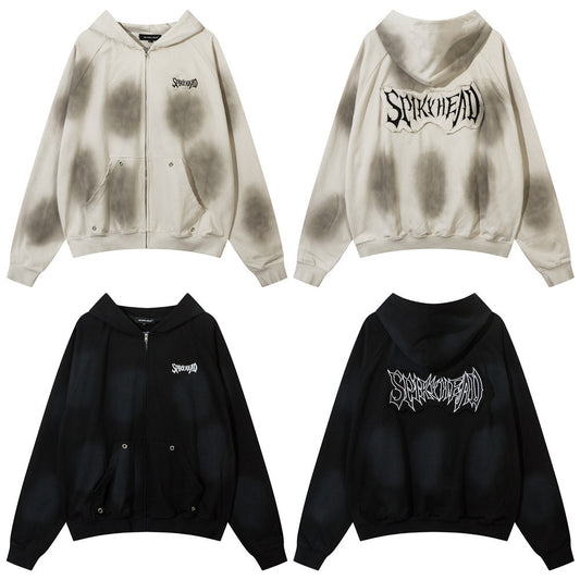 Spray Painting Dirty Hooded Coat For Men