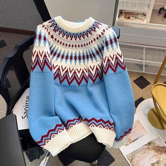 Womens Fair Isle Pullover Loose-Fit Extra-Soft Sweater