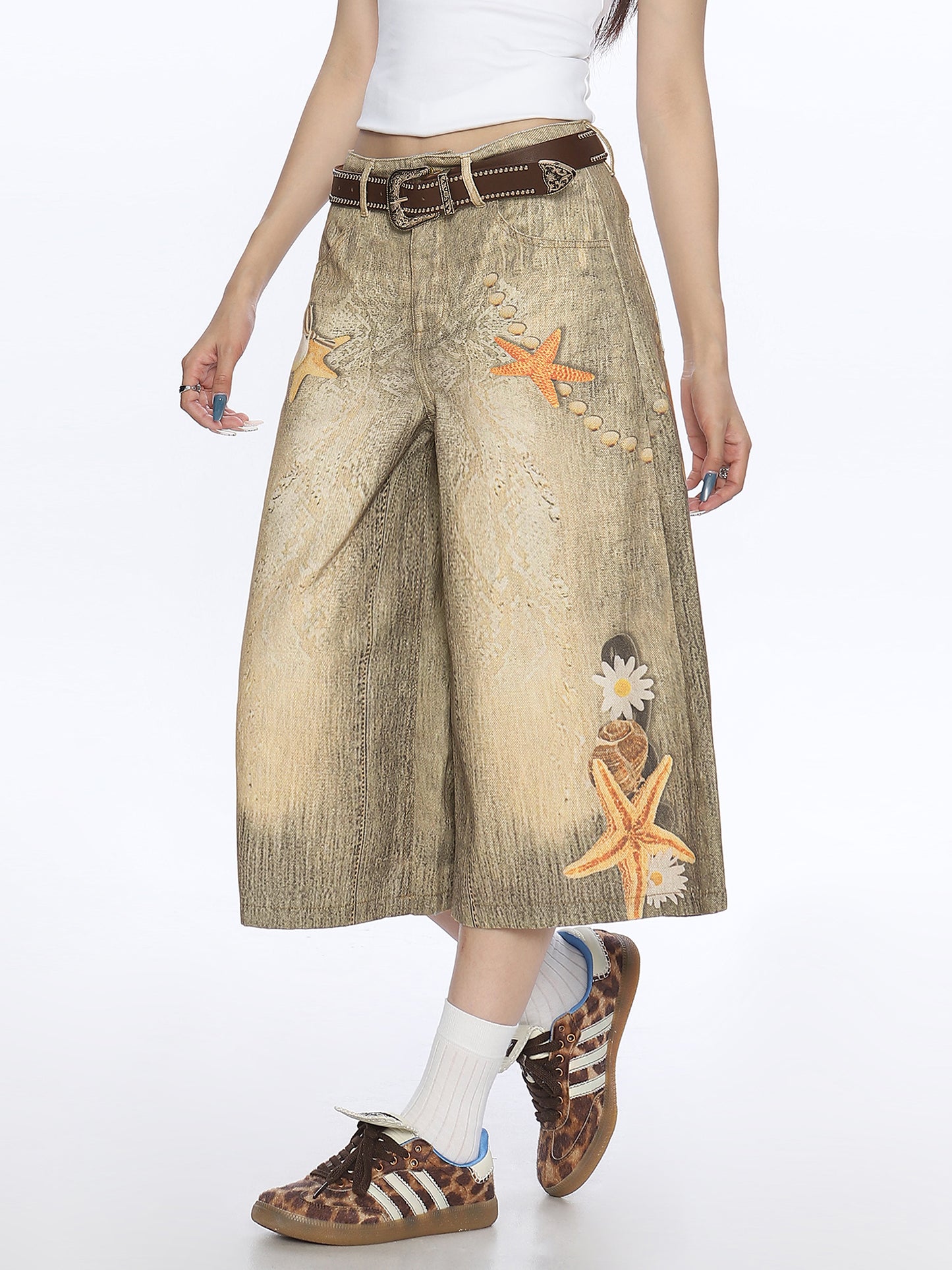Women's American-style Retro Large Size Shell Cropped Pants