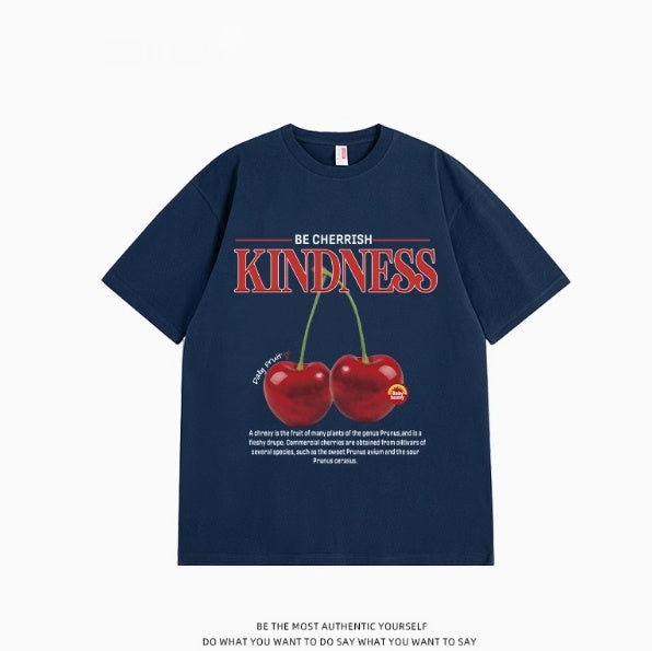 Sweet Cool Simple Letter Cherry Short Sleeve T-shirt Pure Cotton