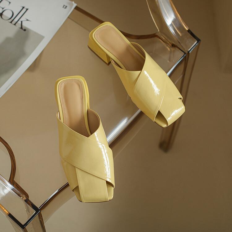 Outer Wear Muller Women's Sandals And Half Slippers With Low Heels Green Lemon Yellow White