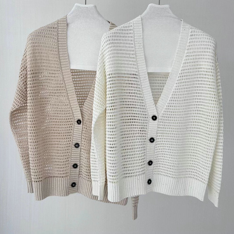 V-neck Linen Knitted Cardigan Jacket