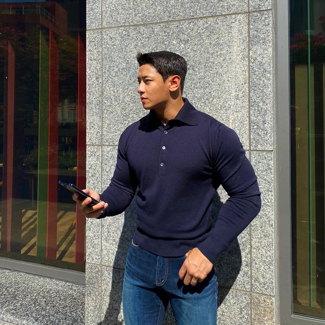 T-shirt Slim Long-sleeved Cotton Lapel Polo Shirt
