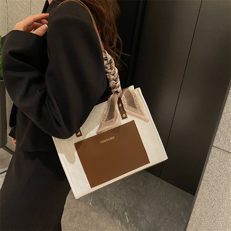 Kontrastfarvet Skuldertaske Med Én Rem Under Armene Stor Taske Koreansk Stil Fashion Crossbody