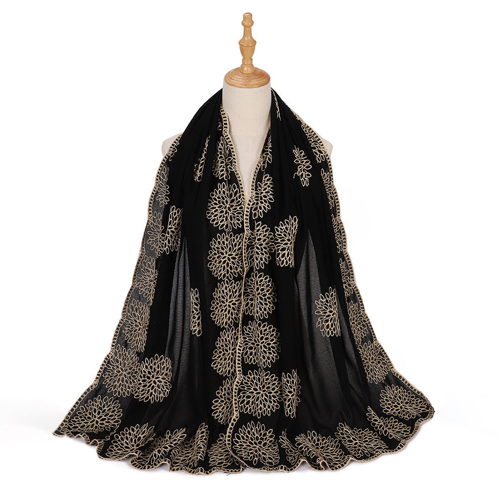 Ethnic Style Black Embroidered Toe Cap Shawl Scarf