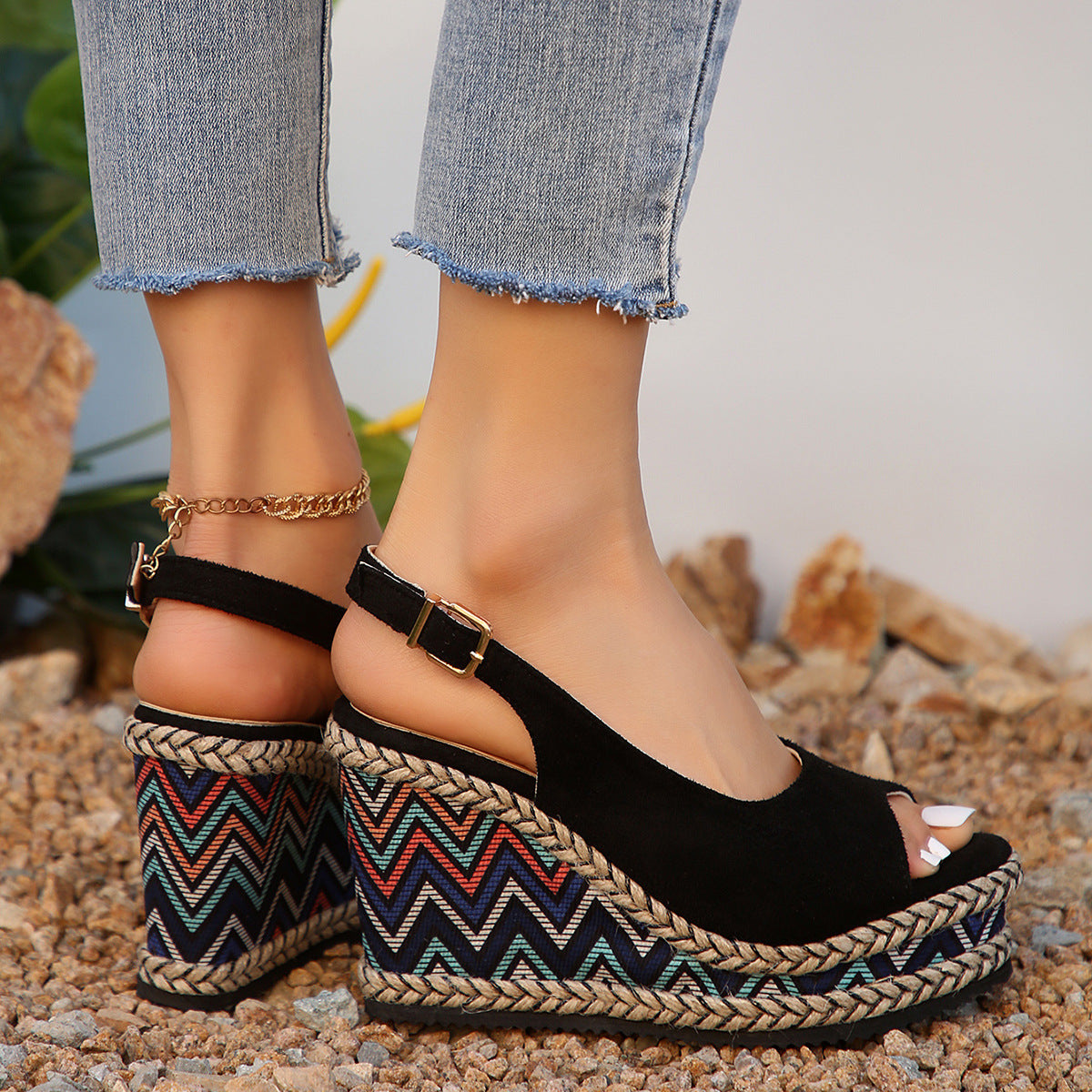 Hæl Plus Size Kilesandaler Kvinders Platform Platform Romerske Stil Sko
