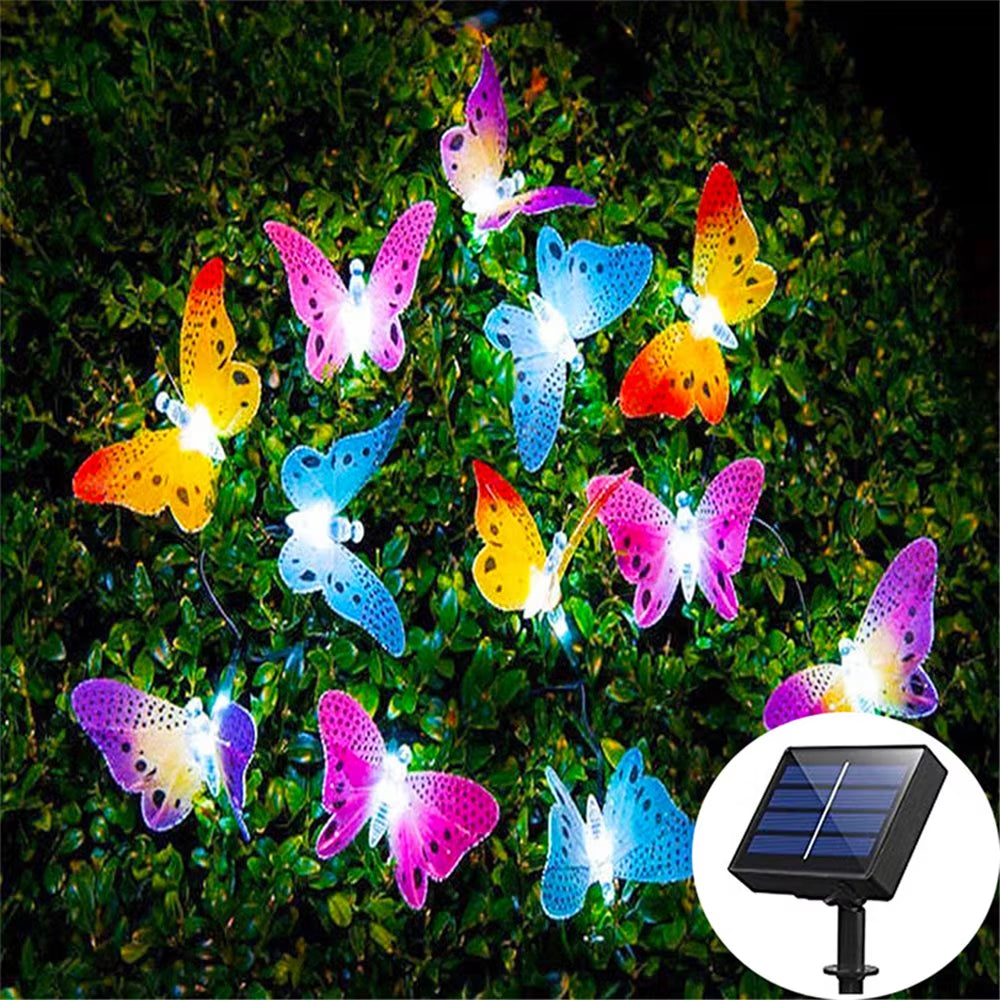 Outdoor Solar Fiber Optic Butterfly String Lights - 11.9Ft Waterproof LED Decor for Garden, Patio, and Party