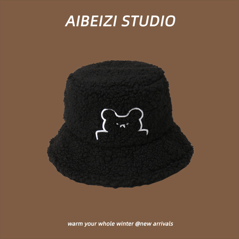 Winter Warm Broad-brimmed Hat Lambswool Bucket Hat Embroidery