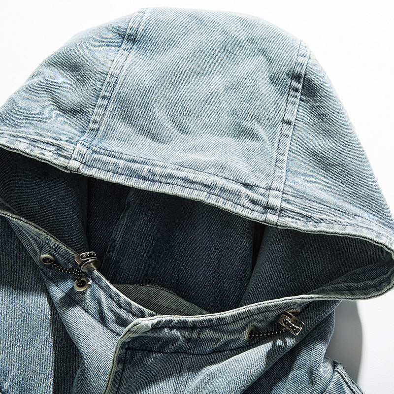 Autumn Three-dimensional Pocket Decorative Hooded Jacket Denim Coat