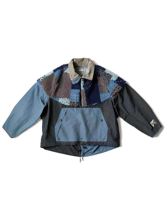 Polar Fleece Checkerboard Stitching Tooling Color-blocking Warm High-neck Jacket