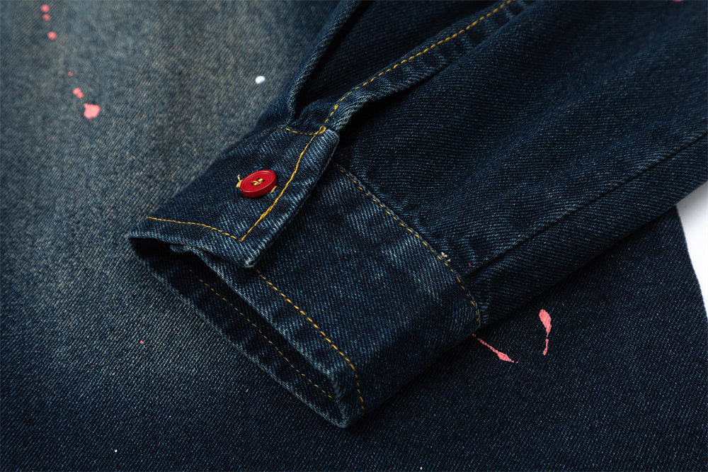 Contrast Color Inkjet Long-sleeved Shirt Denim Clothes Jacket Spring And Autumn