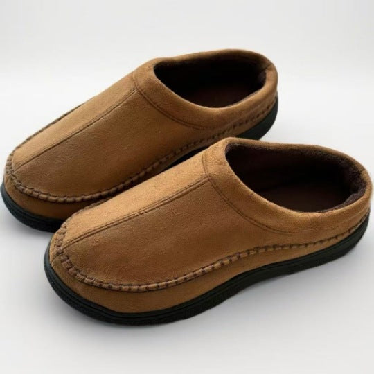Mens Home Slippers With Non-Slip Warm Fleece-Lined Suede Upper