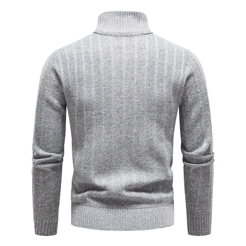 New Men's Stand Collar Pullover Sweater Striped Fleece