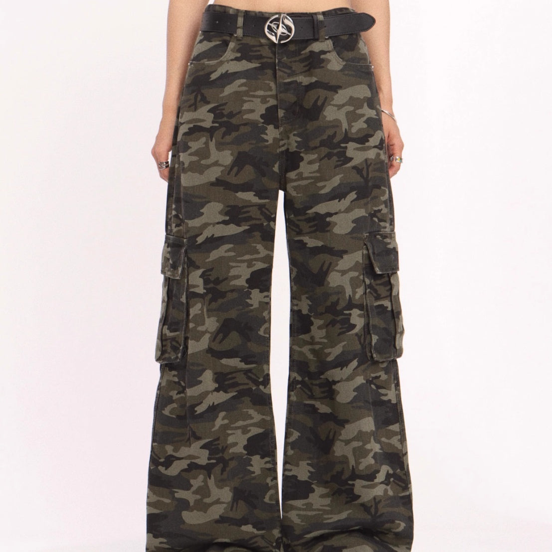 Retro Camouflage Cargo Drooping Straight Wide-leg Pants