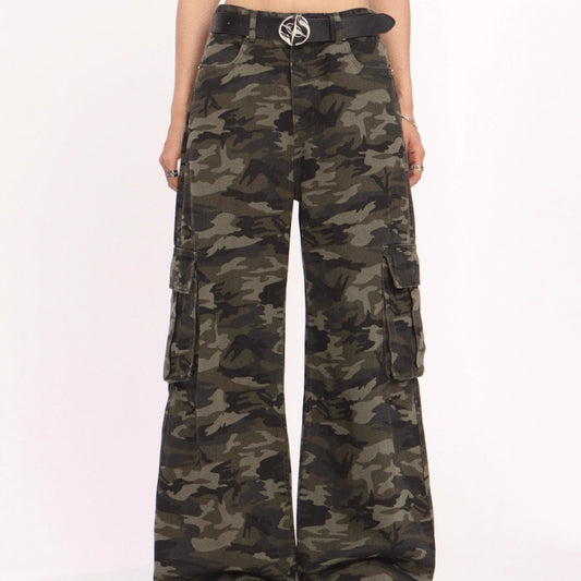 Retro Camouflage Cargo Drooping Straight Wide-leg Pants
