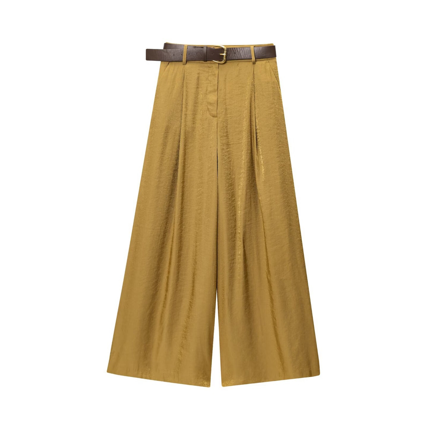 Versatile All-match Satin Casual Straight-leg Pants With A Belt
