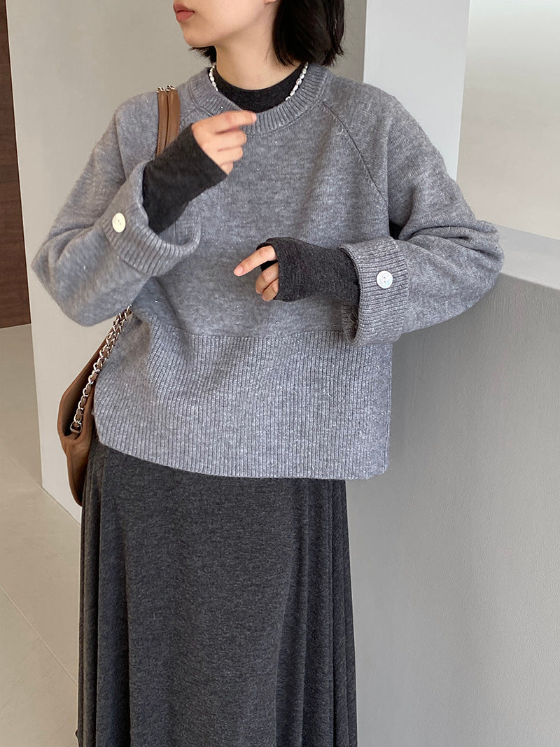Gentle Solid Color Soft Glutinous Pullover Loose Slimming Sweater Top
