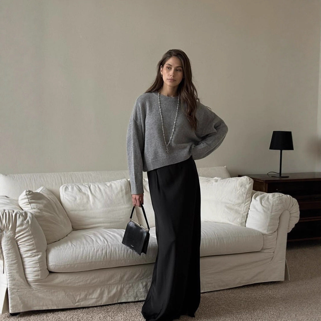 Thick Short Round Neck Solid Color Sweater For Women