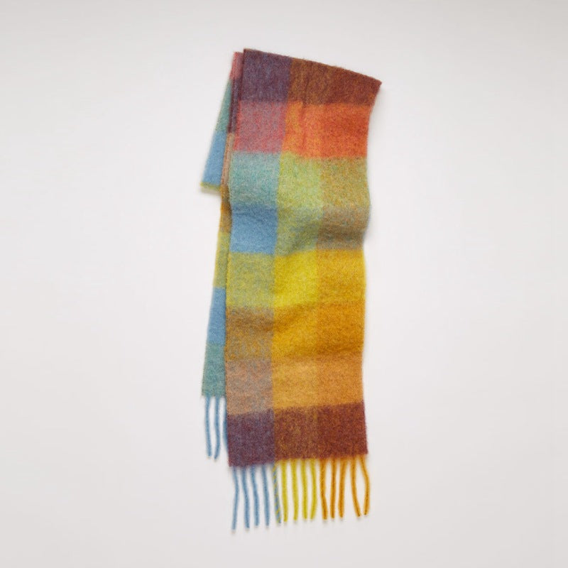 Scarf Female Color Thick Plaid Thick Tassels To Keep Warm