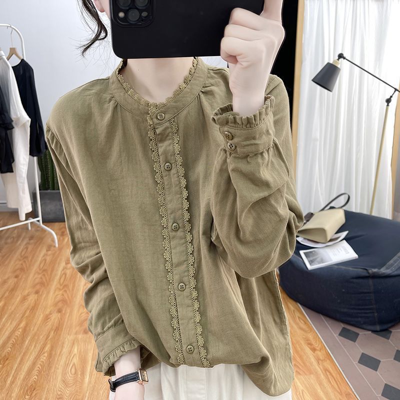 Lotus Sleeve Cotton Long Sleeve Shirt Basic Shirt