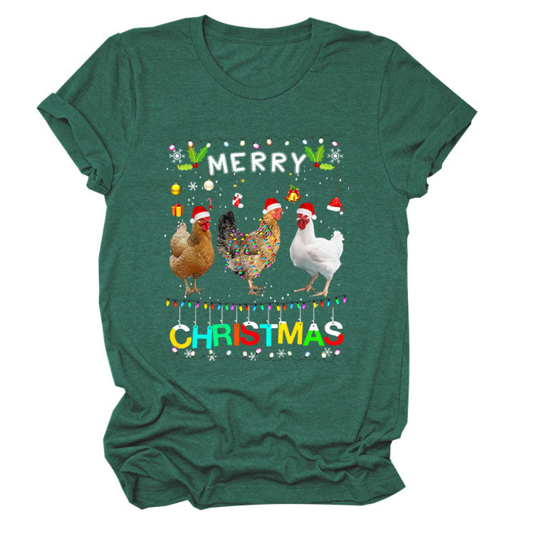 Europe And The United States Christmas Printed Casual Ladies Short-sleeved T-shirt