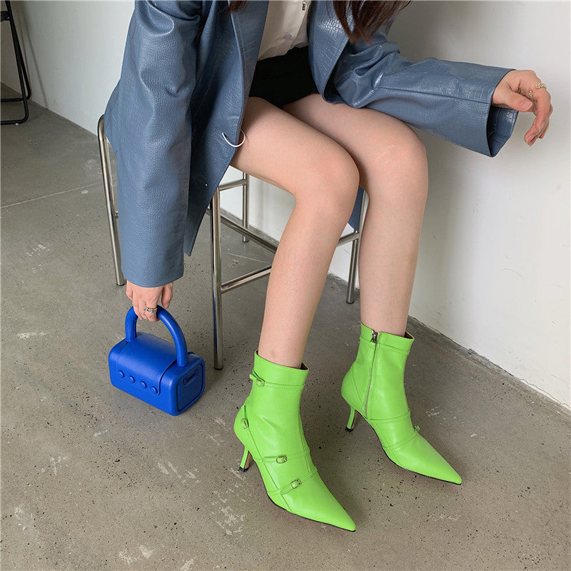 Short Boots Pointed Toe Stiletto Heels French Fashion Casual