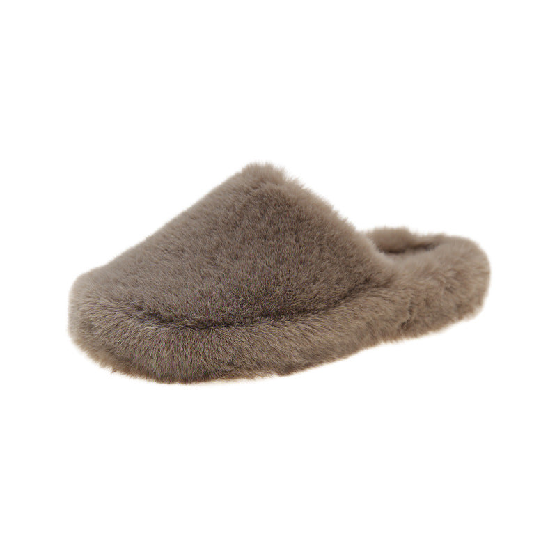 Closed-toe Slippers Women's Outer Wear Large Size Flat Bottom Plush