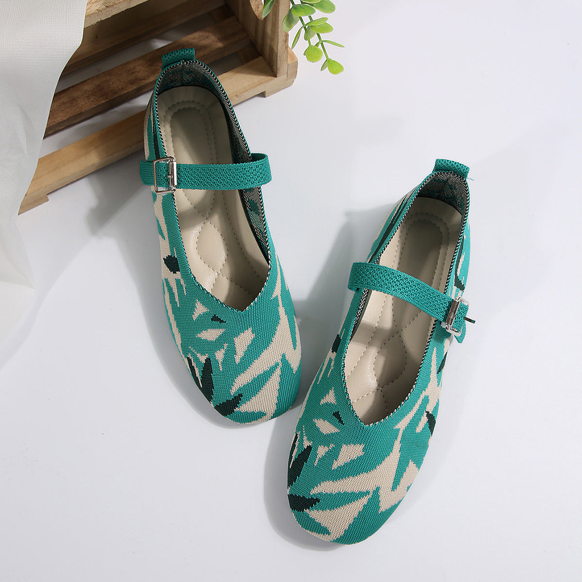 Square Toe Knitted Braided Non-slip Soft Soles Single-layer Shoes