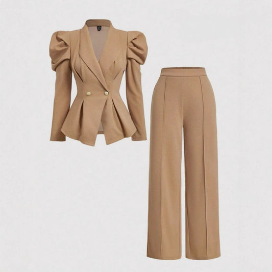 Ladies Two-piece Set Brown Retro Speaker