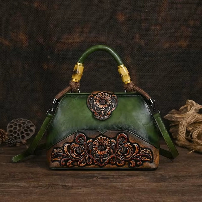 Artisan Luxury Leather Shoulder Bags for Women - 2025 Vintage Carved Designer Handbags