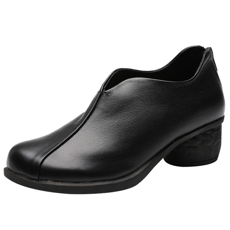 Retro Soft Leather Soft Sole Thick Heel Casual Women's Shoes