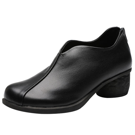 Retro Soft Leather Soft Sole Thick Heel Casual Women's Shoes
