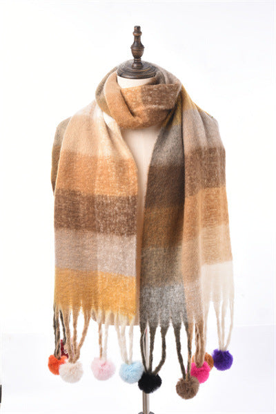 Colorblock All-matching Tassel Ball Circle Yarn Scarf