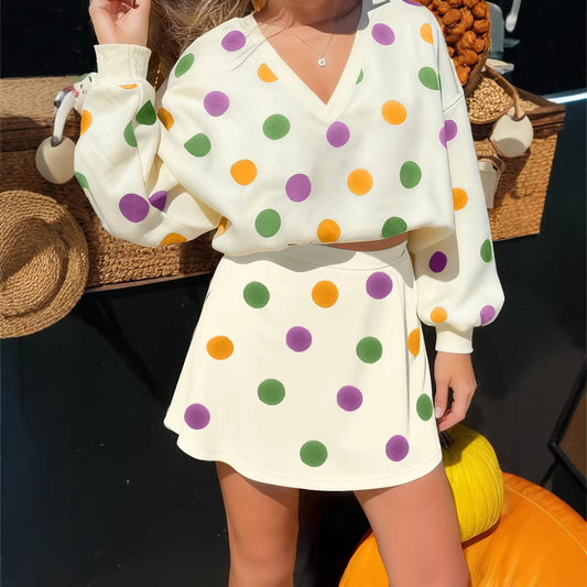 Womens European And American-style Chic Casual Set With A Polka-dot Print