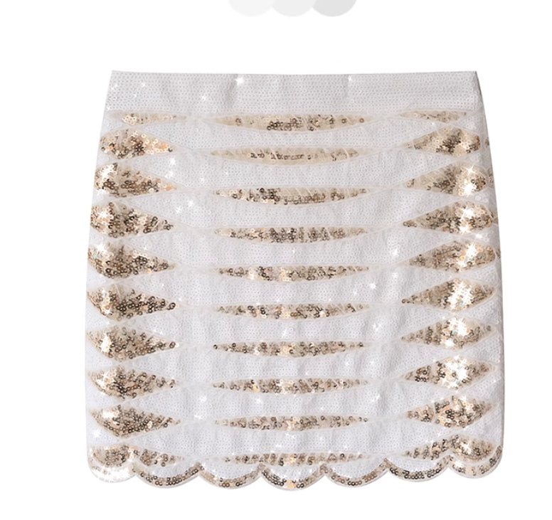 European And American Heavy Industry Glitter Sequin Wave Pattern Skirt