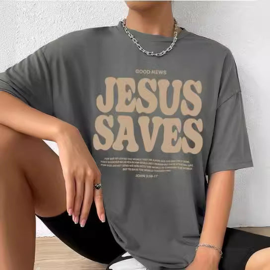 Personaliseret bomulds T-shirt med printet bogstaver og korte ærmer