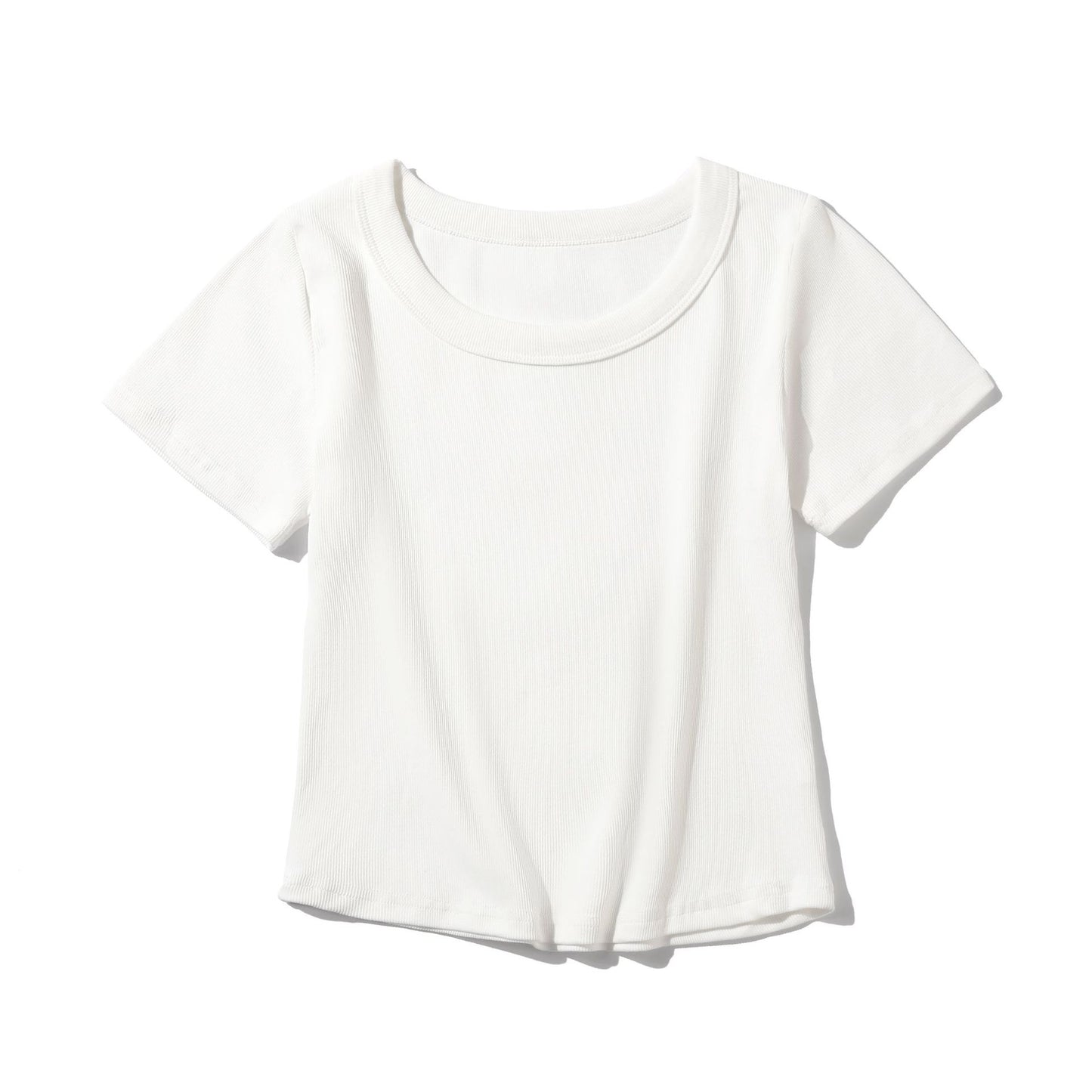 Women's French-style O-neck Short ICE Cotton T-shirt With Curved Hem