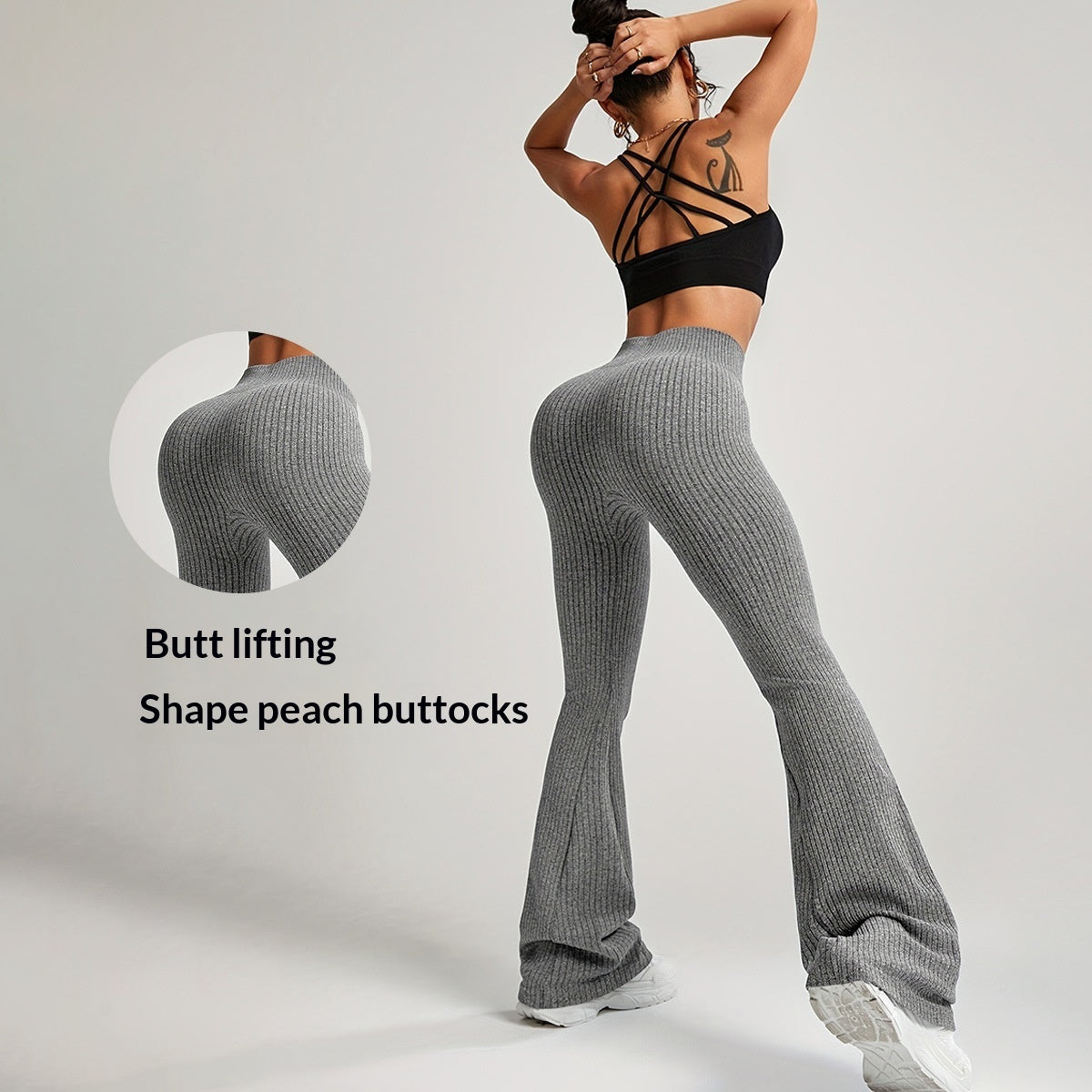 Womens High-Waisted Slimming Ribbed Casual Flare Pants