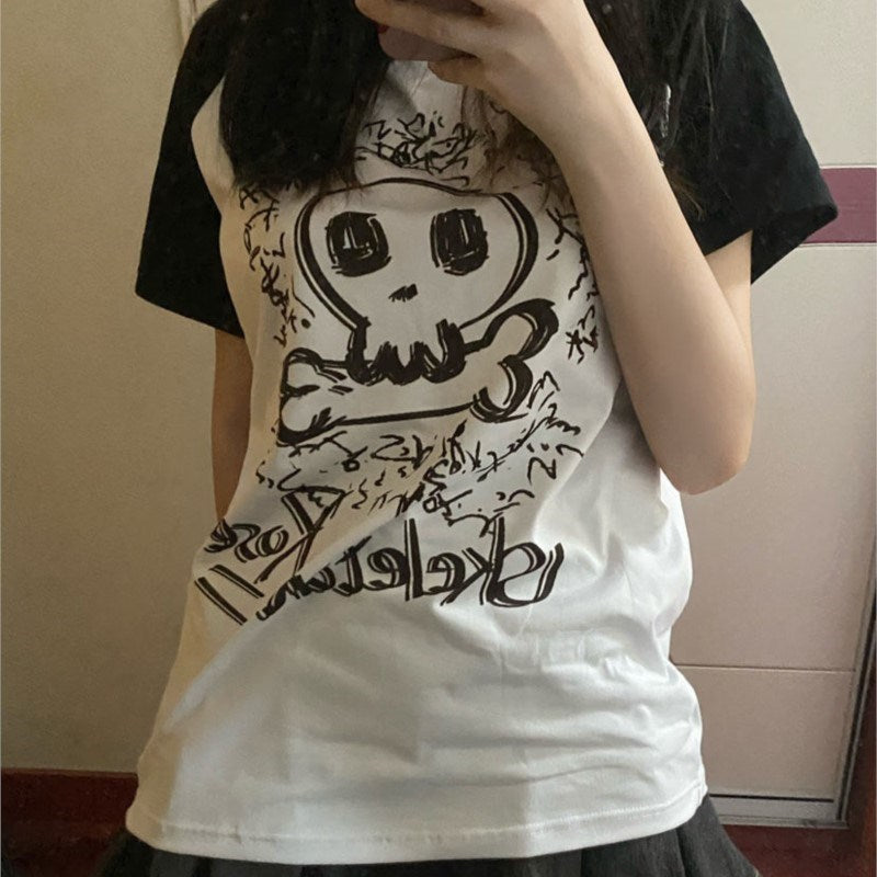 Cute Casual Retro Top With A Skull Print