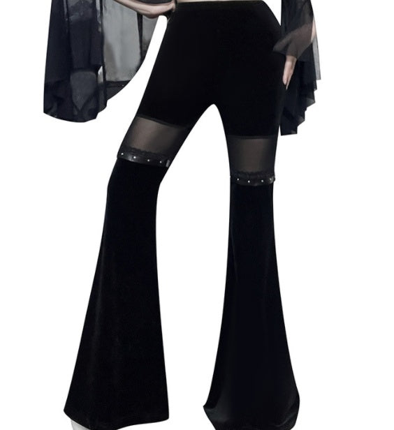Mesh Panel Slim Fit High Waist Flare Pants