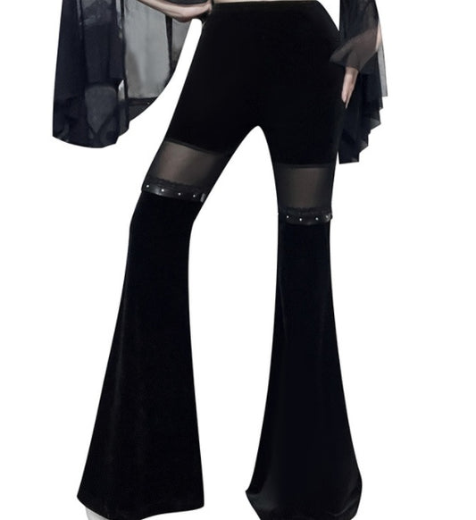 Mesh Panel Slim Fit High Waist Flare Pants