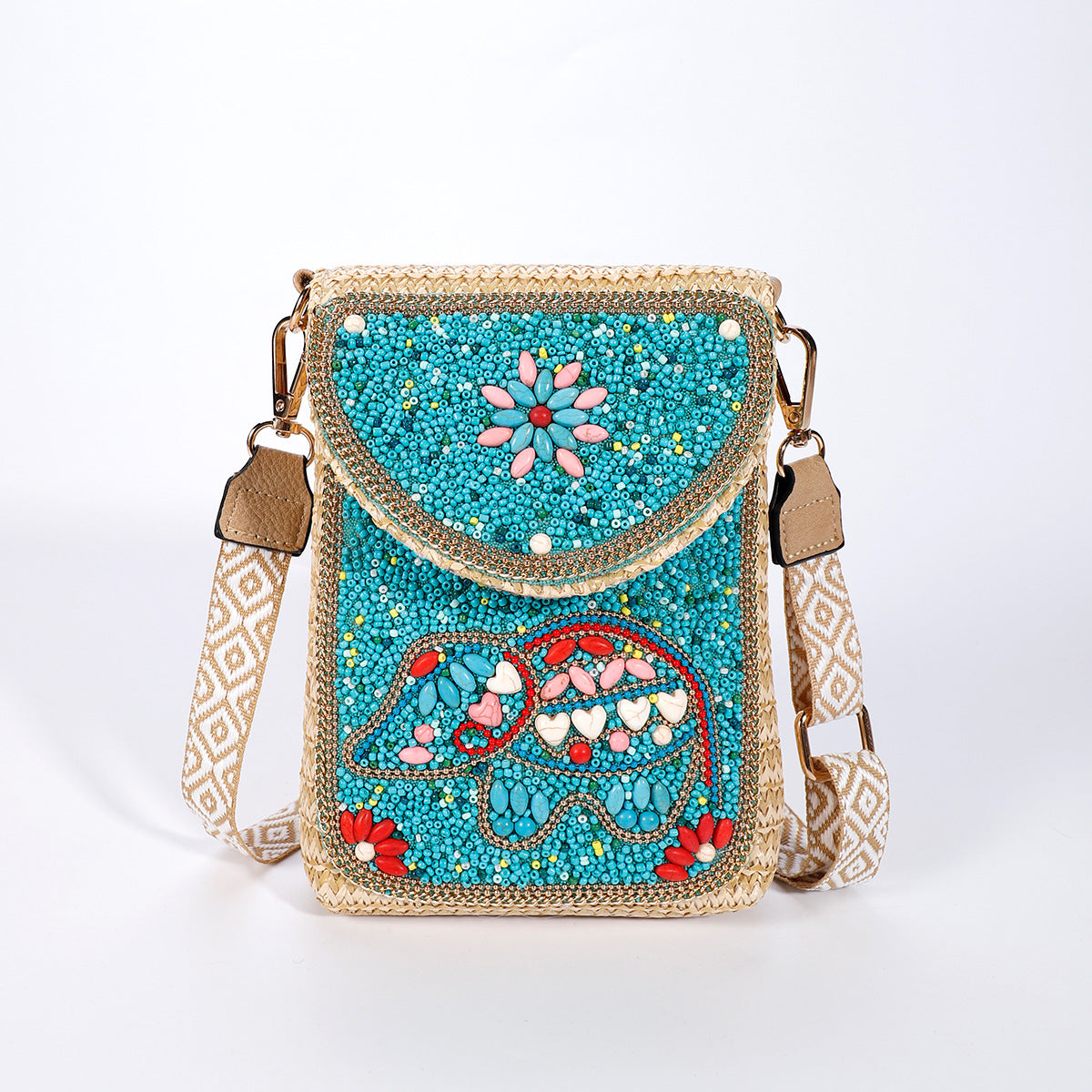 Rice Bead Bag Woven Women's Shoulder