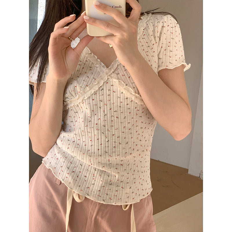 Dame Blonde V-hals Kortærmet T-shirt Slim-fit Croptop