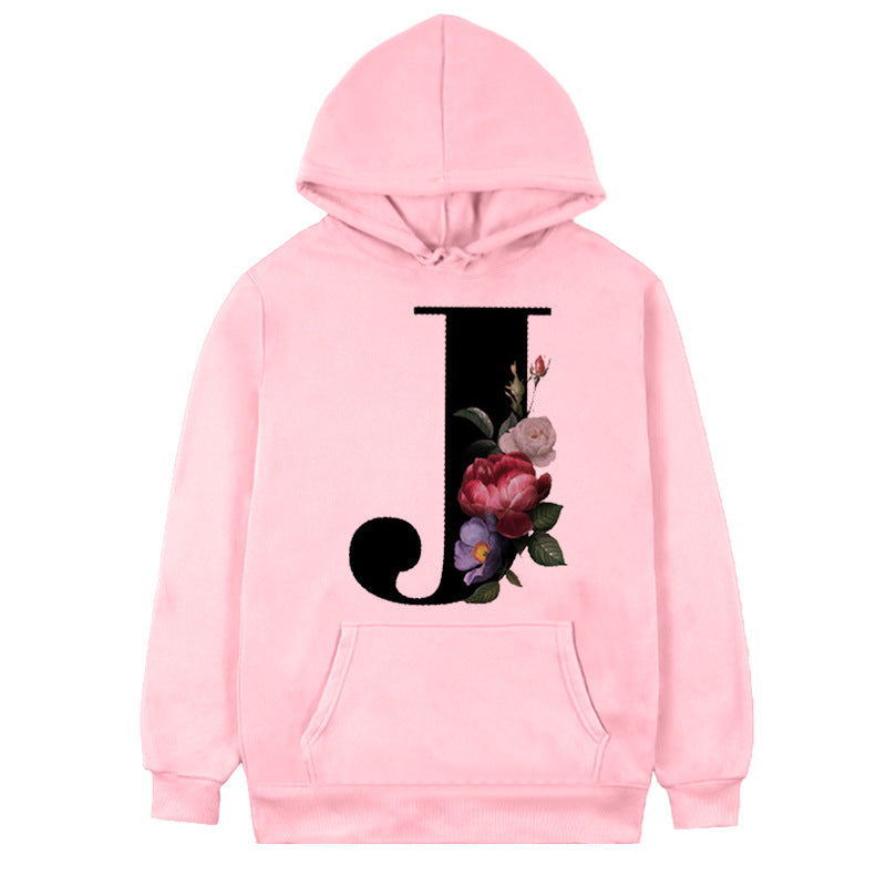 Hættetrøje i fleece til kvinder med 26 bogstaver og blomsterprint