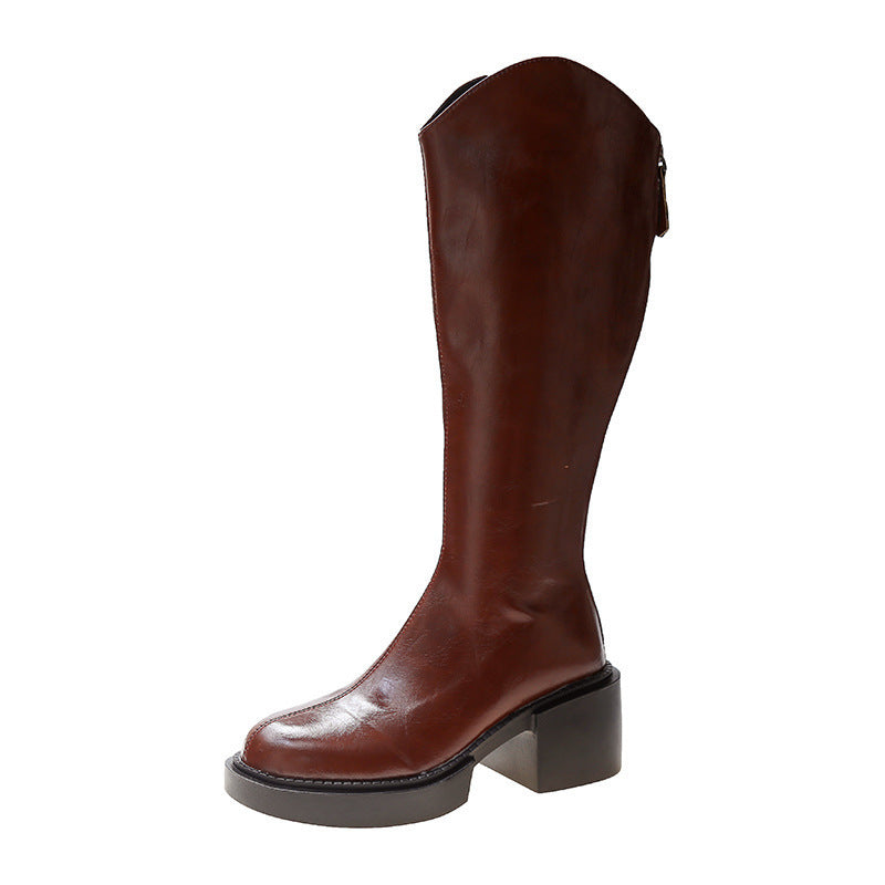 Elastic Tube Women's Thick-soled Low-heeled Boots