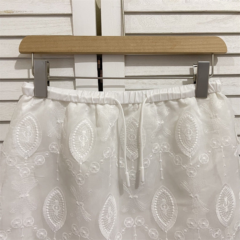 Machine Embroidery Crocheted White Lace Skirt