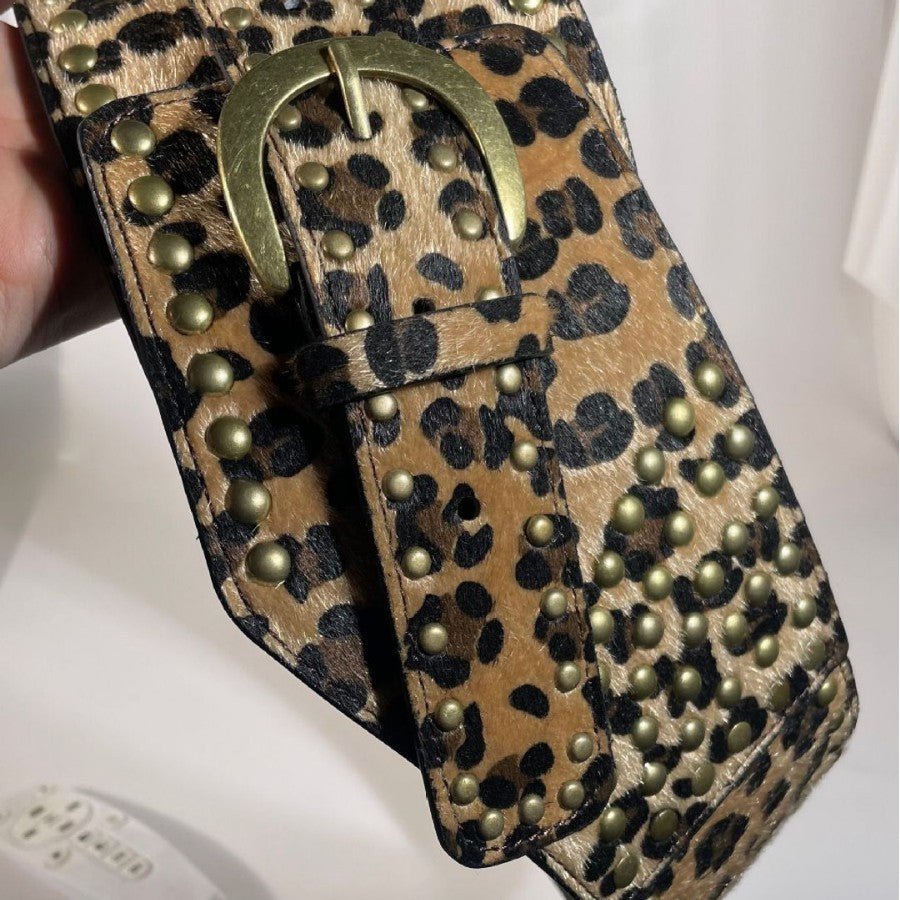 Chic efterår/vinter hestehår leopardprint fluffy bredt bælte