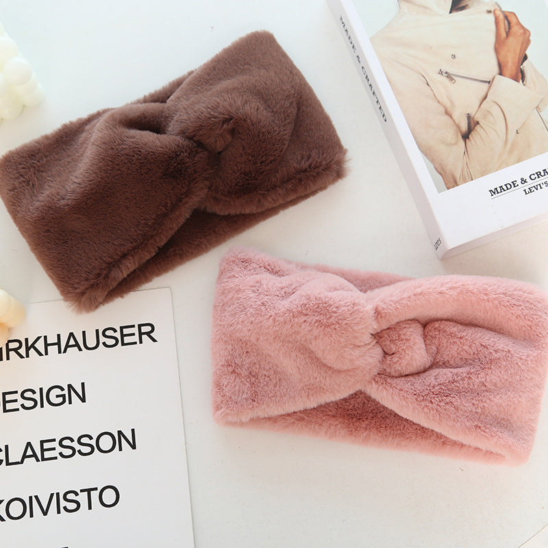 Warmth Elastic Knotted Sports Headband Plush Wide Headband Headscarf Women