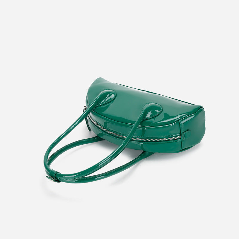 Half-round Shoulder Bag Is Versatile And Bright Face Long Handle Handbag
